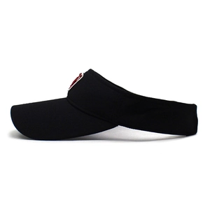 Side view of black cotton sports visor hat with embroidered red and white W logo