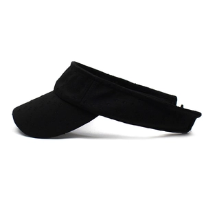 Close-up of black breathable mesh visor hat with adjustable strap and curved brim