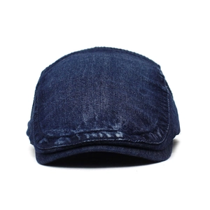 Béret classique en denim bleu foncé délavé avec style casquette plate rétro en coton