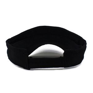 Detail view of adjustable back strap on black sports visor cap for outdoor use