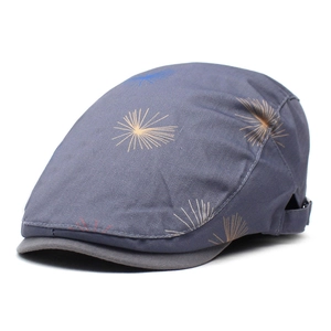 Adjustable ivy cap with dandelion print and twill fabric in blue grey and charcoal