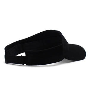 Rear view of adjustable black sports visor showing velcro strap and breathable fabric