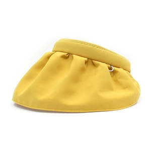 Foldable yellow sun visor hat with wide brim and pleated breathable fabric for women