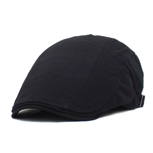 Béret classique en coton noir avec boucles de réglage latérales et calotte rigide