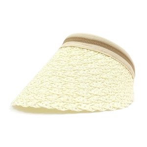 Women's straw woven open top sun visor hat with striped elastic band for summer beach