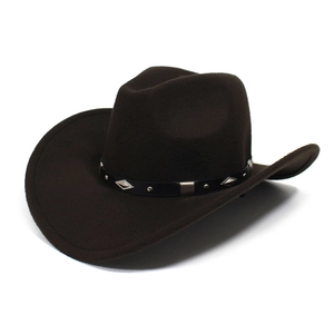 Classic dark brown wool felt cowboy hat with silver concho studs and curved brim