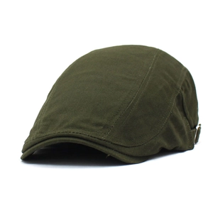 Casquette plate classique pour hommes en coton vert olive avec boucle en laiton réglable