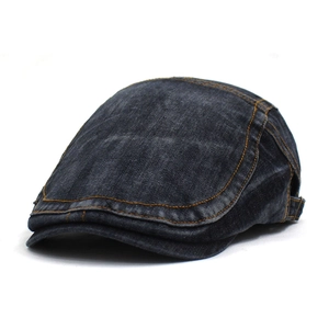 Washed Denim Ivy Cap Vintage Cotton Beret For Men Women Yellow Contrast Stitching Adjustable Flat Cabbie Hat