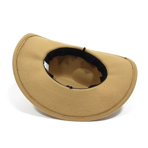Classic camel wide brim felt fedora hat with western style stitching and internal sweatband