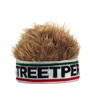 Hip hop street style knit beanie with brown dreadlocks and white STREETPER headband