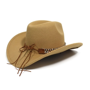 Detail of western cowboy hat featuring woven band and rustic wool felt texture