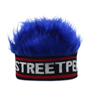 Blue wig beanie hat with street style knitted headband for hip hop and dance performers