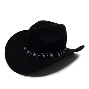 Western black felt cowboy hat with ethnic turquoise band and silver metal studs