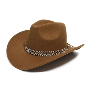 Vintage Western Cowboy Hat For Men Women Wide Brim Felt Jazz Fedora Hat With Ethnic Woven Band Retro Sun Protection Hat
