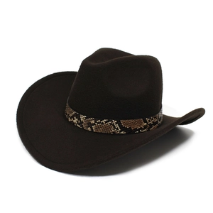 Sombrero de Vaquero Western para Hombre Cinturón con Patrón de Piel de Serpiente Ala Ancha Fedora Jazz Sombrero Protección Solar Moda Estilo Étnico