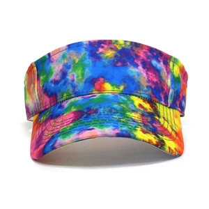 Colorful tie-dye sun visor hat for women featuring vibrant abstract summer patterns