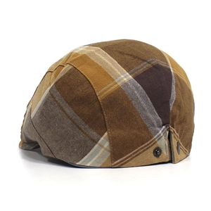 British style cotton newsboy cap with retro patchwork plaid design and metal buckle