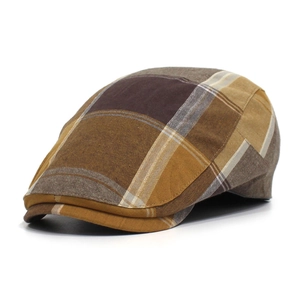 Detailed close-up showing the checkered cotton fabric and stitching of the flat cap