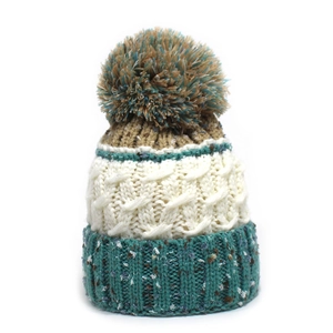 Bonnet en maille tricolore à pompon, bonnet d'hiver chaud pour femme pour l'extérieur