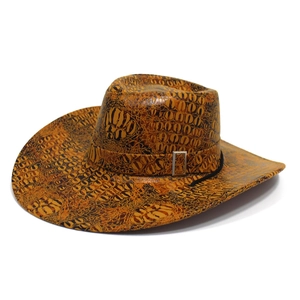 Fashion Western Cowboy Fedora Hat For Men Women Wide Brim Animal Crocodile Print Ethnic Sun Hat With Metallic Buckle