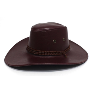 Sombrero de vaquero clásico de cuero con ala ancha, cinta trenzada y ojales de ventilación