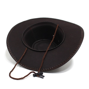Sombrero vaquero occidental marrón oscuro de ala ancha con correa ajustable para el sol