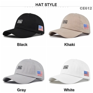 Breathable USA embroidered baseball caps in black, khaki, gray and white colors