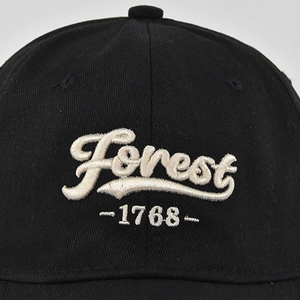 Gorra de béisbol de algodón negro con bordado blanco Forest 1768 en relieve 3D