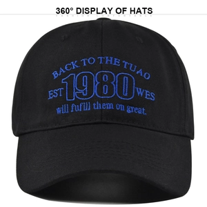 Classic black baseball cap with blue 1980 embroidery and curved brim for men and women
