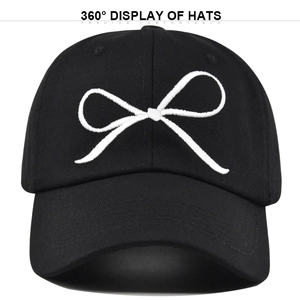 Casquette de baseball en coton noir avec broderie nœud blanc et protection solaire réglable
