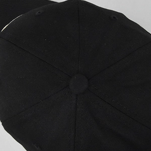 Vue de dessus détaillée de la casquette noire montrant la couronne à 6 panneaux