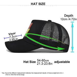 Tabella taglie per cappellino da baseball in mesh con misure di visiera e circonferenza