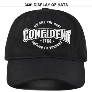 Black canvas baseball cap with white Confident embroidery and motivational quotes