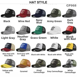 Grid view showing 20 colors of breathable mesh trucker caps with Omaha Beach print