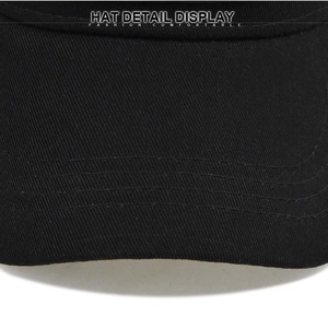 Macro shot of black baseball cap brim with precise parallel stitching and cotton twill texture