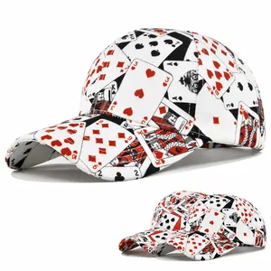 Berretto da Baseball Vintage con Stampa Carte da Gioco Poliestere Regolabile Trucker Hat Unisex Protezione Solare Outdoor
