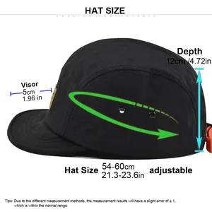 Tabella taglie per cappello hip hop con circonferenza regolabile 54-60 cm e visiera da 5 cm