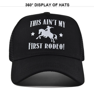 American Retro Mesh Trucker Hat This Ain't My First Rodeo Print Baseball Cap For Men Women Adjustable Breathable Sun Hat Outdoor Casual Snapback Cap