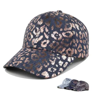 Vintage Washed Denim Baseball Cap For Men Women Fashion Metallic Leopard Print Cotton Adjustable Sun Hat Outdoor Casual Cap