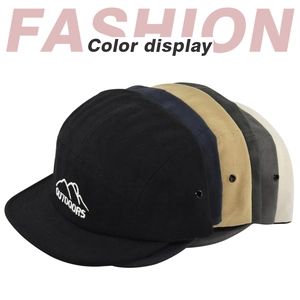 Detailed close-up showing five colors of embroidered flat brim outdoor hip hop caps