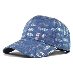 Vintage Washed Denim Baseball Cap For Women Men Holographic Laser Letter Printed Streetwear Sun Hat Adjustable Cotton Fashion Trucker Cap