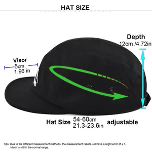 Größentabelle mit verstellbarem Umfang von 54 bis 60 cm für die schwarze Hip-Hop-Kappe
