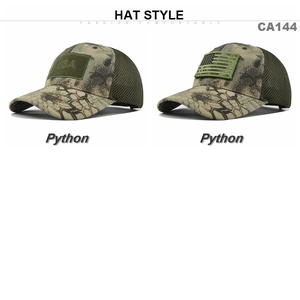 Tactical camouflage baseball cap featuring breathable mesh and front hook-and-loop patch