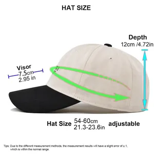 Adjustable two-tone embroidered baseball cap size chart with 54-60cm head circumference