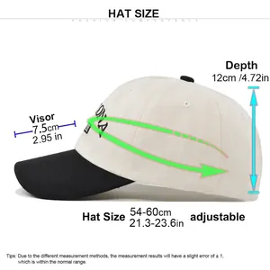 ARIZONA embroidered baseball cap with size chart and adjustable 54-60cm strap