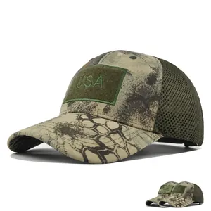 Camouflage Tactical Baseball Cap Breathable Mesh Back Python Pattern USA Patch Outdoor Sun Protection Trucker Hat For Unisex