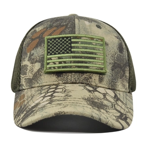 Tactical camouflage baseball cap with US flag embroidery and breathable green mesh back