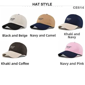 Detail view of cotton baseball caps with COMPORT embroidery in five color combinations