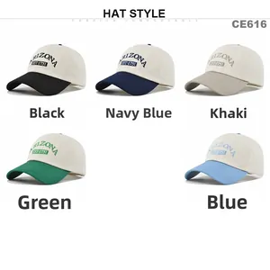 Detailed grid showing multi-color Arizona embroidered baseball caps in cotton fabric