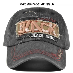 Vintage Distressed Gewaschene Baumwolle Baseballkappe Black Rebel 3D Stickerei Kontrastnähte Verstellbarer Sonnenhut Unisex Streetwear